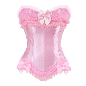 Pink Satin Bow Corset Lace Up Coquette Fairycore Renaissance Faire Women's Small